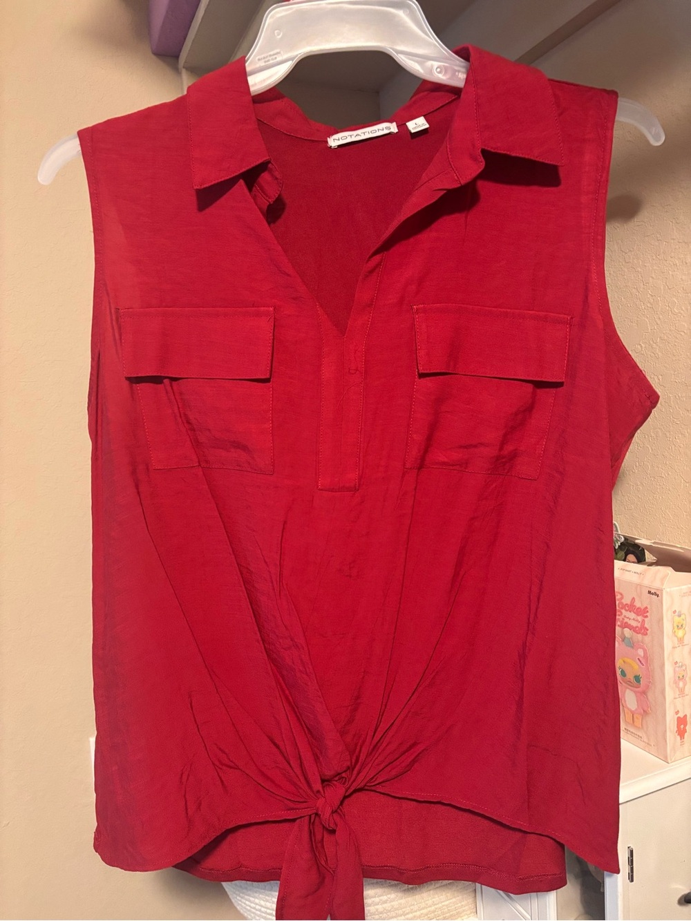 Notations Red Sleeveless Tie-Front Tank with Pockets